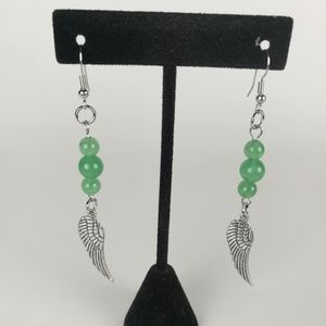 Angel wing earrings Green Aventurine beads
